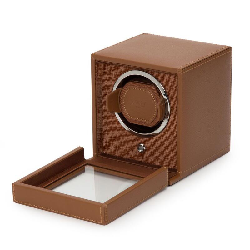 -WOLF Cub Single Watch Winder with Cover Cognac 461127-461127_2