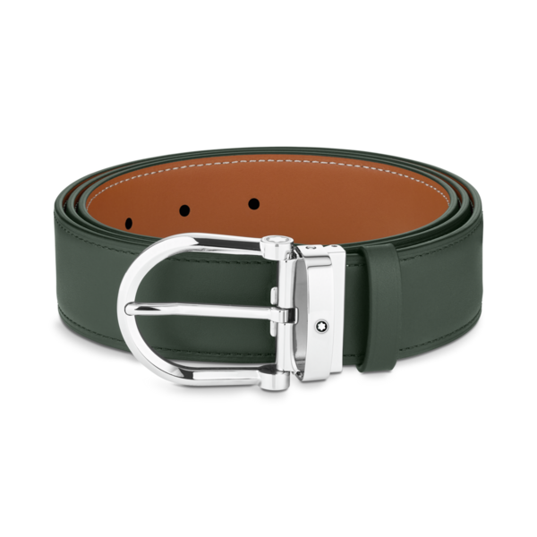 Montblanc-Montblanc Horseshoe Buckle Reversible Green / Tan 35 mm Leather Belt 129440-129440_1