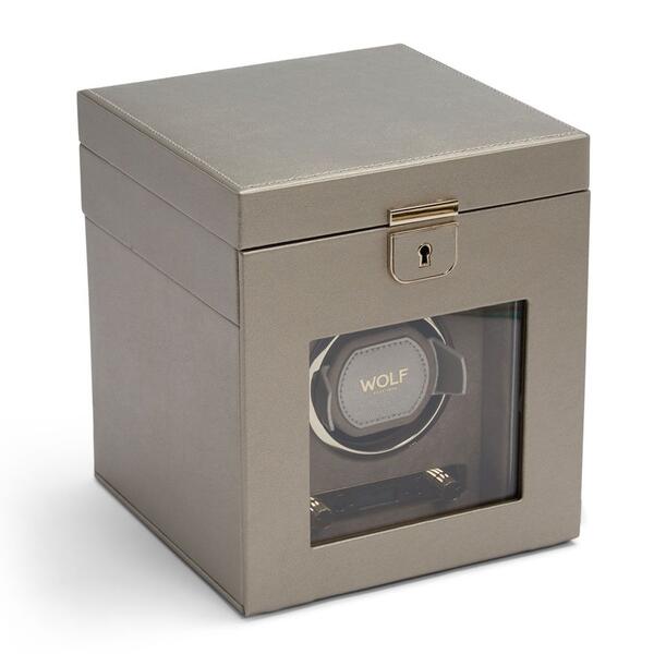 -WOLF Palermo Single Watch Winder with Jewellery Storage Pewter 213778-213778_1